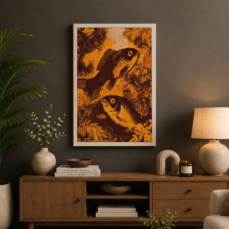 Facing Fish Boho - Print, 30x20 - 76.2 x 50.8 cm, Cream Border