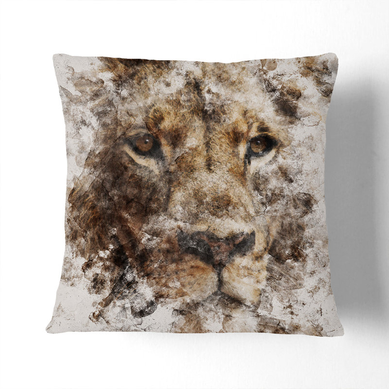 Face of a Lion Watercolour Scatter Cushion, 40cm H x 40cm W x 15cm D