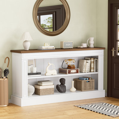 63" Farmhouse Console Table With 3-Tier Open Storage, Long Entryway Table Sofa Table Behind Couch For Foyer, Hallway, Living Room