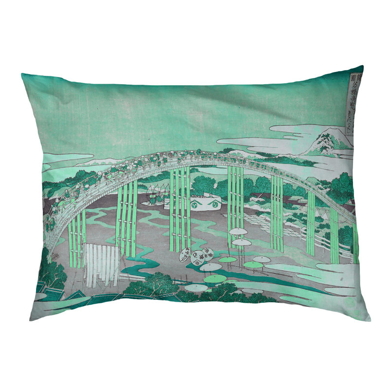 Coussin de conception japonaise bridge Burkart, L 19,5 po x l 29,5 po, Vert / Noir