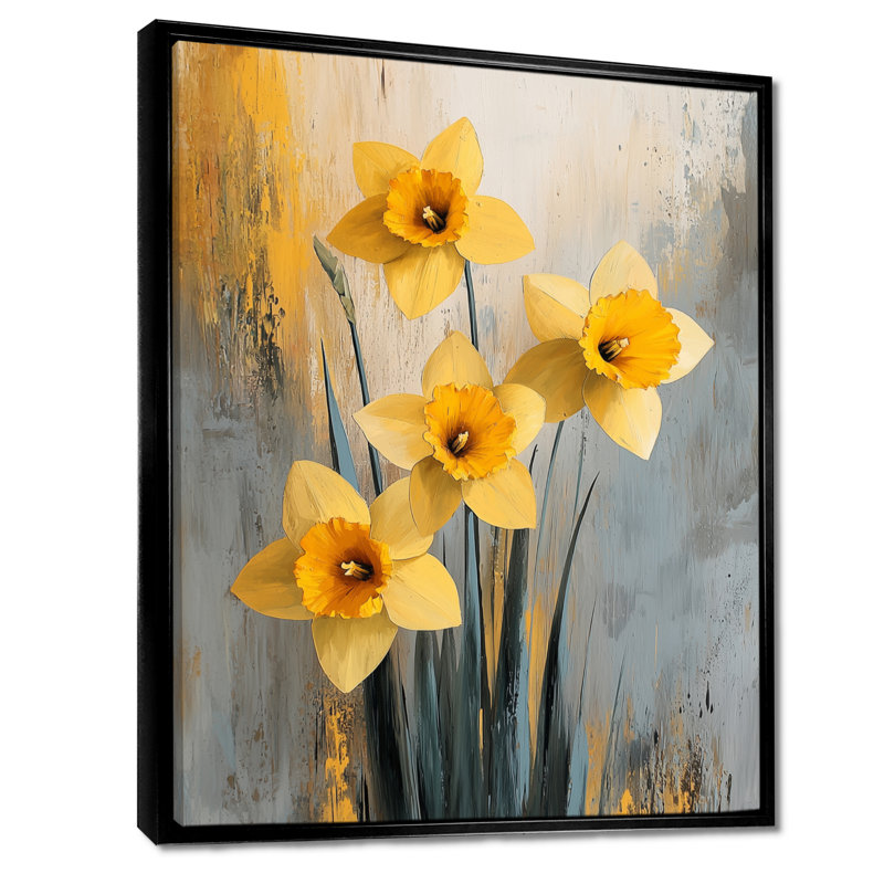 «Silent Daffodil Minimalisme Fleurs II» - impressions sur toile jonquilles, H 20 po x l 12 po, Noir