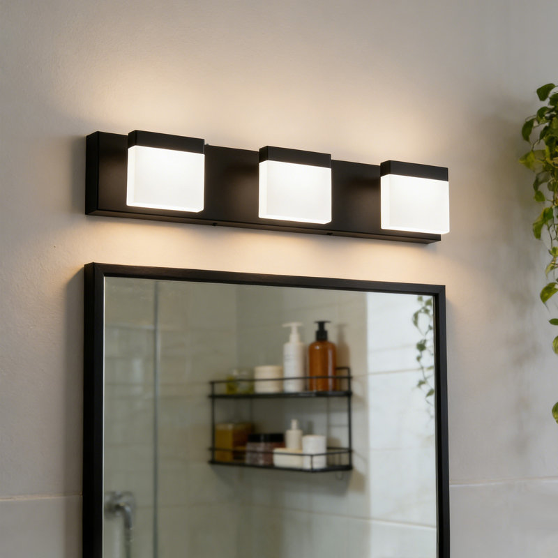 Barre d'éclairage de meuble-lavabo à DEL 3 lumières 24 po, 3 lumières à DEL, 24 W, noir mat, Noir mat, Trois lumières