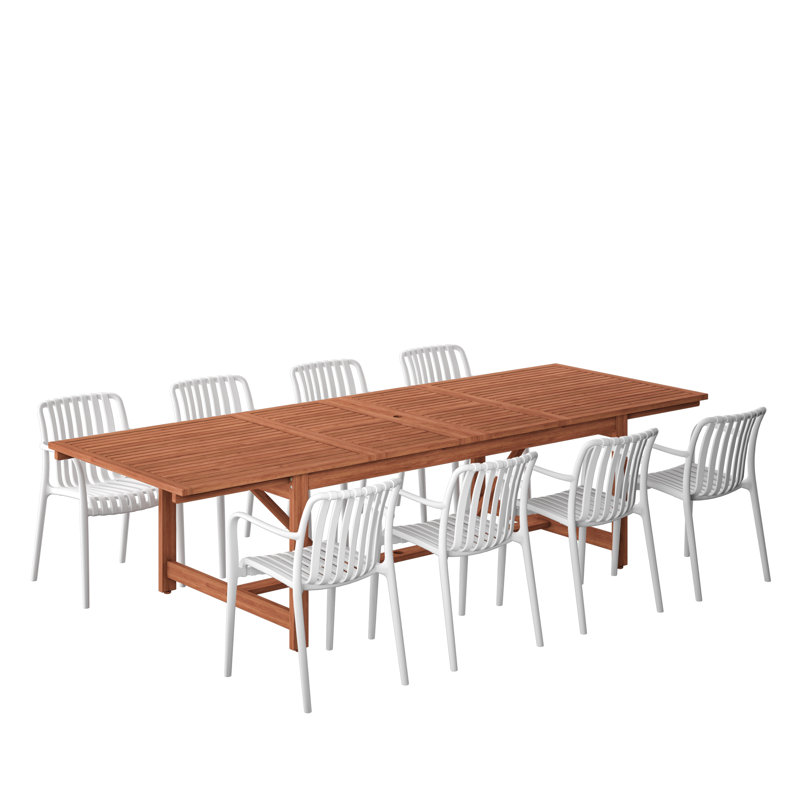 Amazonia 9Pc Juleriaque FSC Wood And And Resin Outdoor Patio Extendable Dining Set, White
