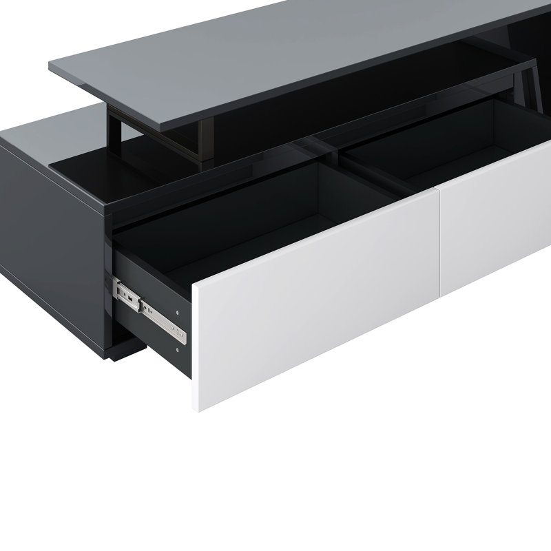 Meuble télé extensible avec rangement pour jeux et plus, téléviseur jusqu'à 100 po, matériau, console et armoire minimalistes noires, surface ultrabrillante, télévision
