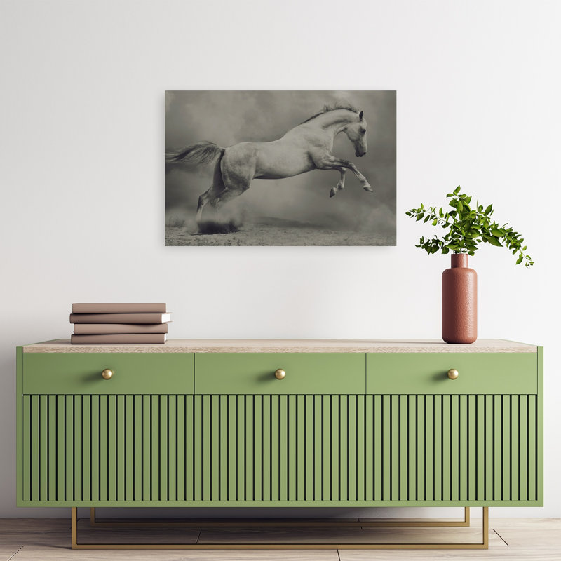 «Leaping Horse Dust», art mural cheval contemporain, 16" H x 24" W