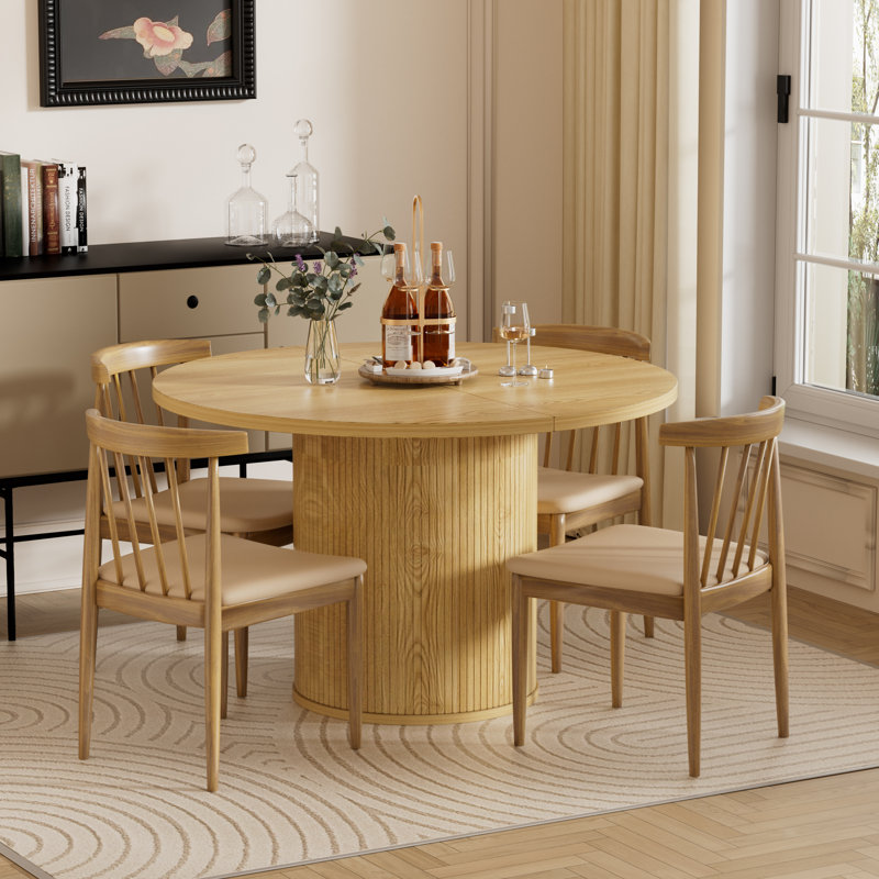 Round Extendable Dining Room Table For 4 People Kitchen Living Room