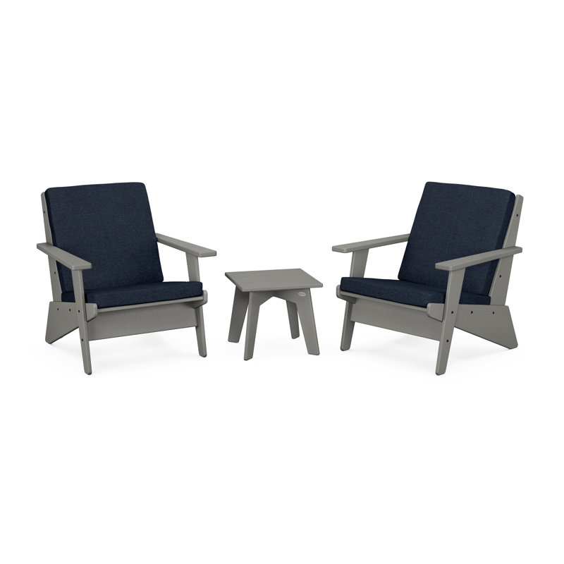 Riviera Modern Lounge 3-Piece Set, Slate Grey, Marine Indigo