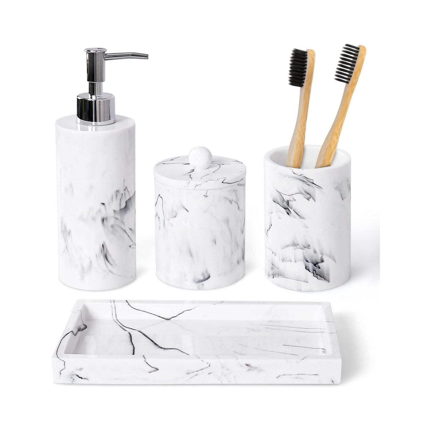 Bathroom Accessories Set,Farmhouse Bathroom Decor,4 Pcs Ceramic Gift Set  Apartment Necessities, Contain Toothbrush Cup,Soap Dispenser,Soap