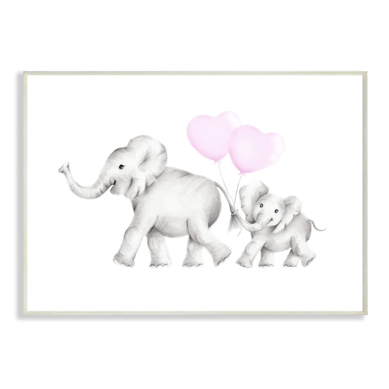 Art sur toile / maman konen et bébé éléphants, H 10 po x l 15 po, Plaque murale