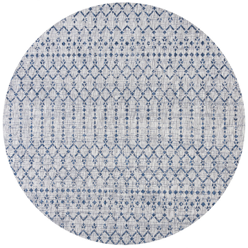 Tapis d'intérieur / extérieur Crompton, Rond 6 pi 7 po, Gris clair / Marine