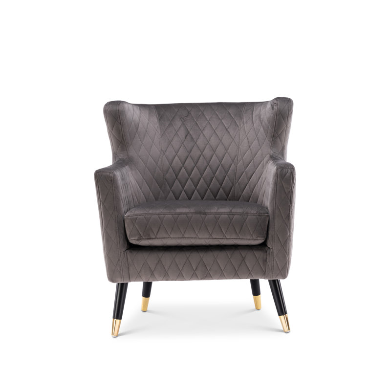 Ghita Quilted Accent Velvet Wingback Chair, Light Grey