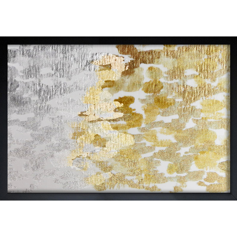 Reproduction d'art sur toile, or et platine, H 31,5 po x l 46,5 po x P 0,5 po, Cadre noir