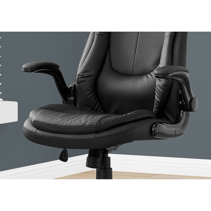 Black Leather Look Office Chair For Work, Adjustable Height & Swivel, Computer Desk Ergonomic With And Look, , Work