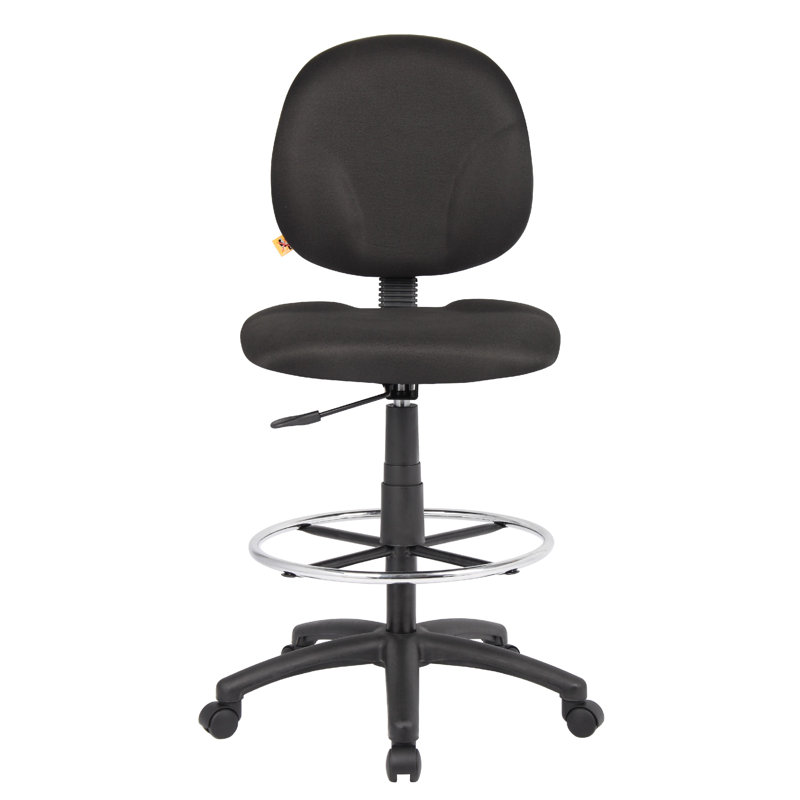 Zem Drafting Stool With Footring, Black Crepe Contoured Back & Seat