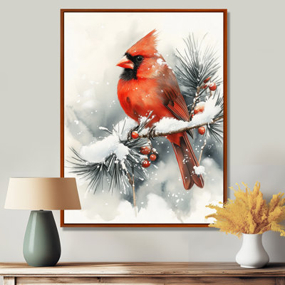 Art mural cardinal, toile oiseau d'hiver, scène cardinal en hiver