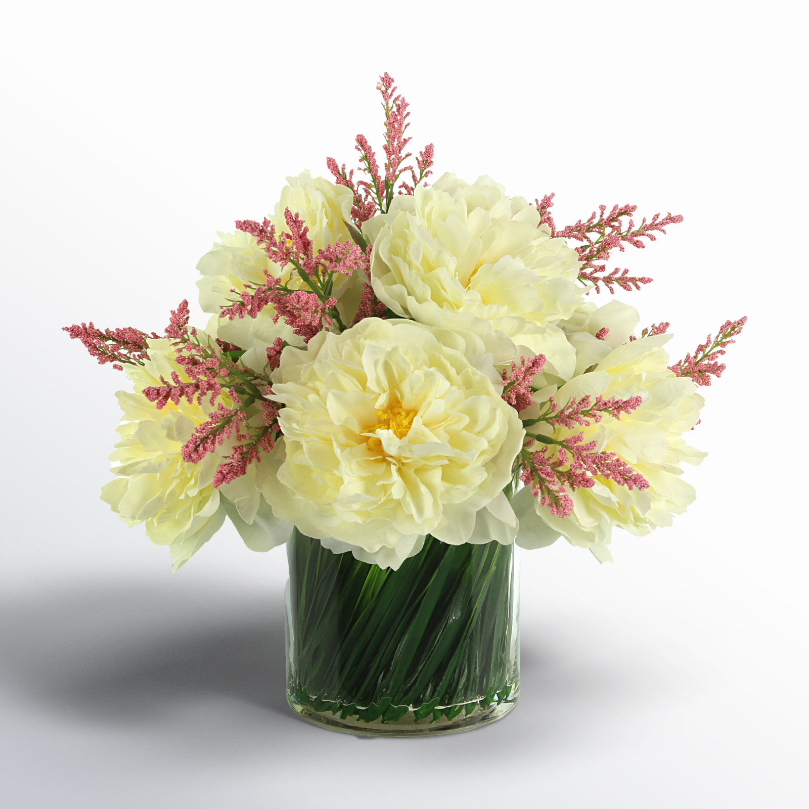 Ferdinand Peony Floral Arrangements in Vase, White/Pink