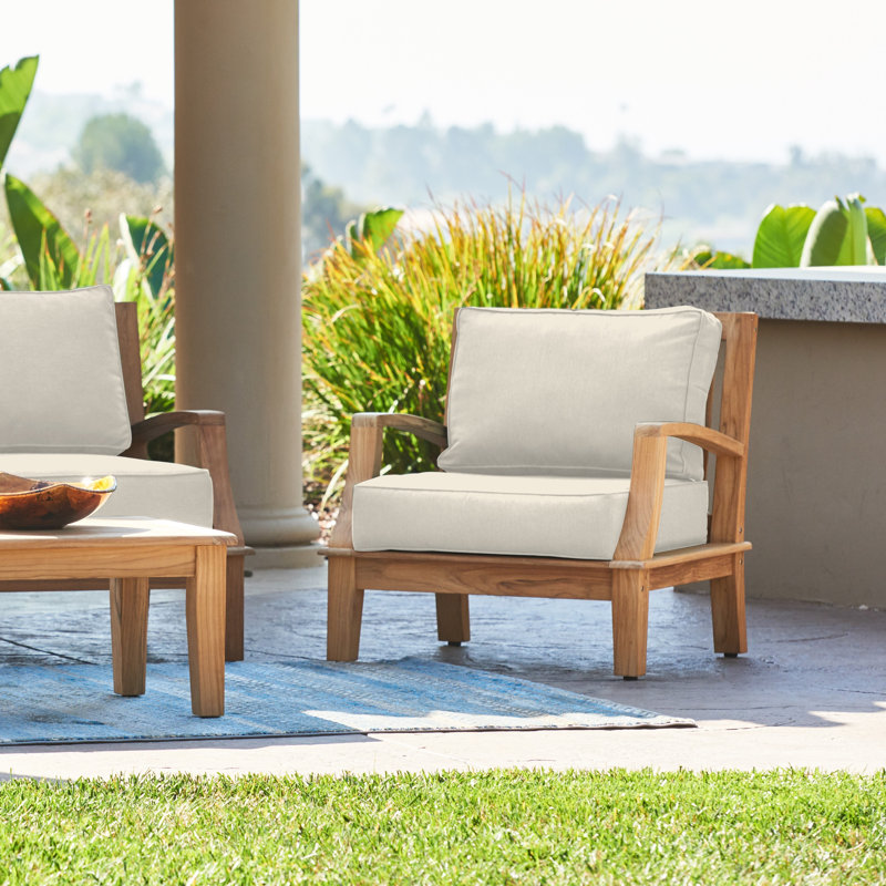 Kauffman Grande Teak Outdoor Club Chair, Canvas Regatta Sunbrella® Canvas, Natural Sanded