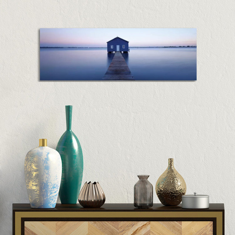 Pier Leading To A Boathouse, Swan River, Matilda Bay, Perth, Western Australia, Australia - Wrapped Canvas Panoramic Print