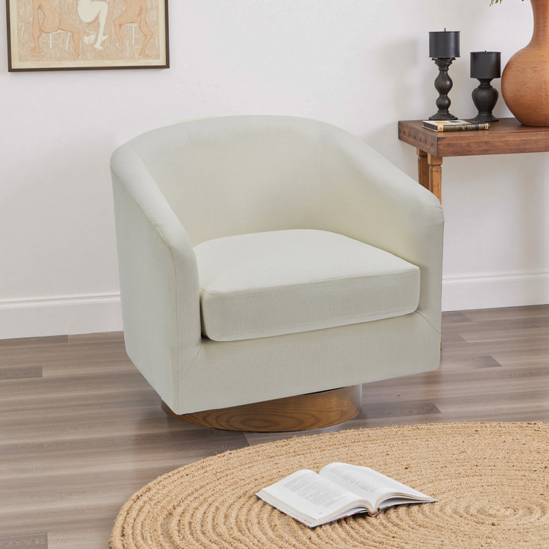 72Cm Wide Swivel Barrel Chair, Beige Linen Blend