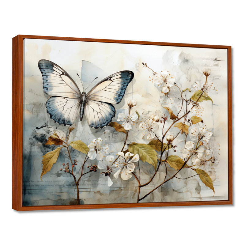 Papillon beige Bibby Glimpse Of Serendipity - décoration murale papillon, H 12 po x l 20 po x P 1 po, Cadre flottant brun