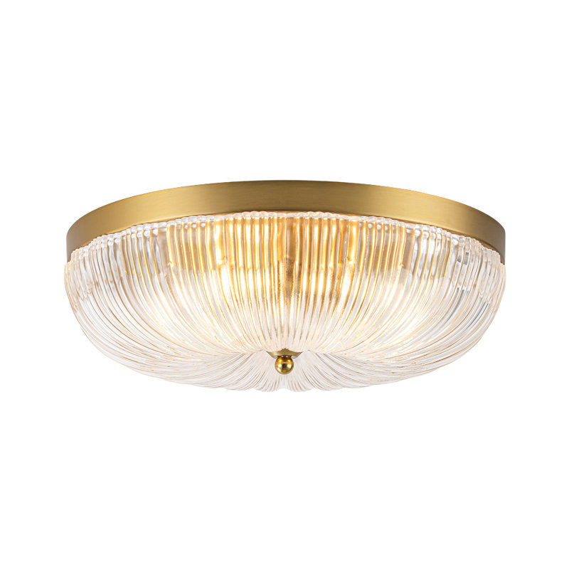 3-Light Pleated Drape Textured Glass Flush Mount