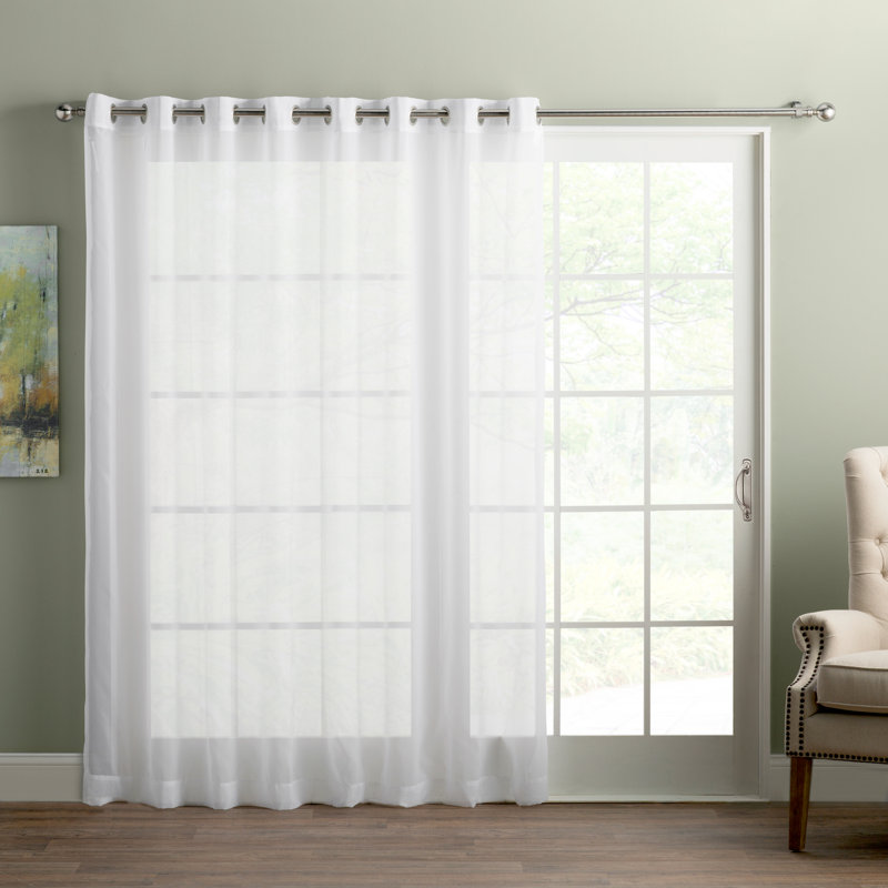 Panneau de rideau diaphane pour porte de patio coulissante avec œillets Wayfair Basics®, Blanc