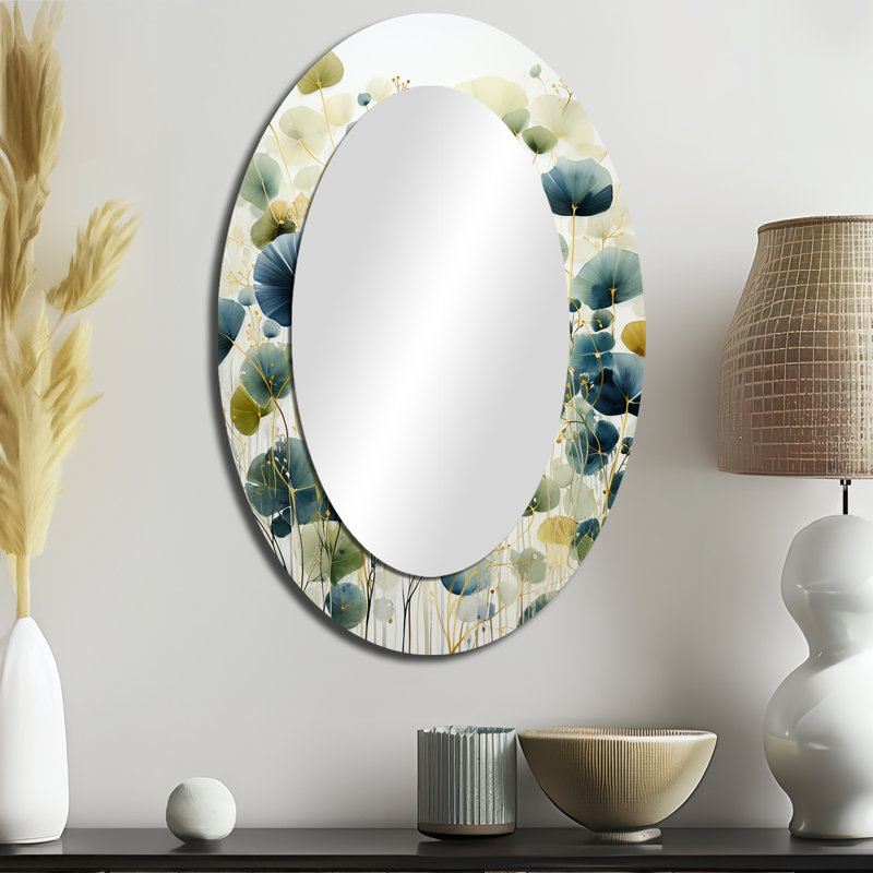 Élégance botanique bleue et bleue - miroir ovale bleu, 36 po x 24 po