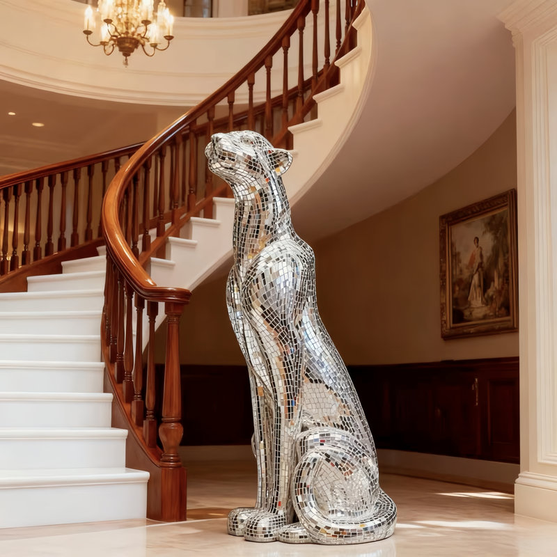 Statue en cristal Jaguar - Sculpture droite, Argent