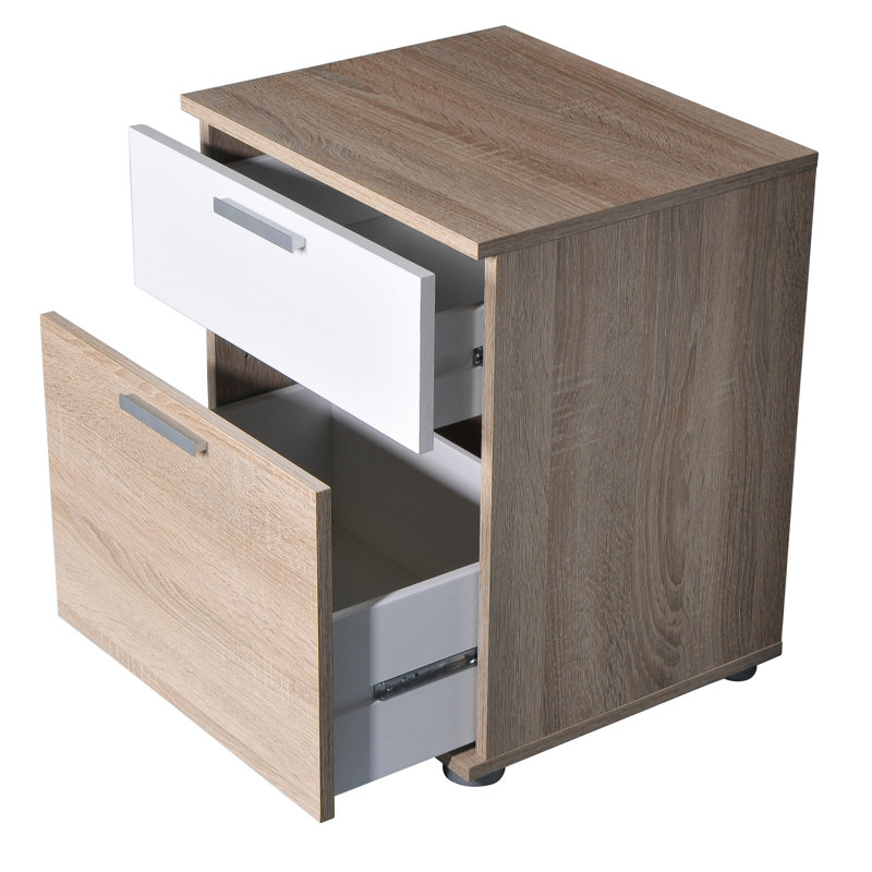 45cm W Manufactured Wood Bedside Table, Oak / white