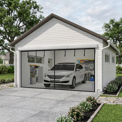 Maille en polyester pour écran de porte de garage magnétique avec 26 aimants et 6 bandes de cerclage à fermeture rapide