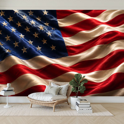 Wall Mural Peel and Stick Wallpaper waving wind American flag for patriotic Self-Adhesive Removable Contact Paper Wall Decor for Living Room Bedroom 100"H x 144"W