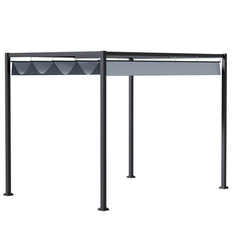 4 x 3m Outdoor Metal Pergola with Retractable Canopy, Patio Sun Shelter with Powder Coated Frame and UV Resistant Grey Roof