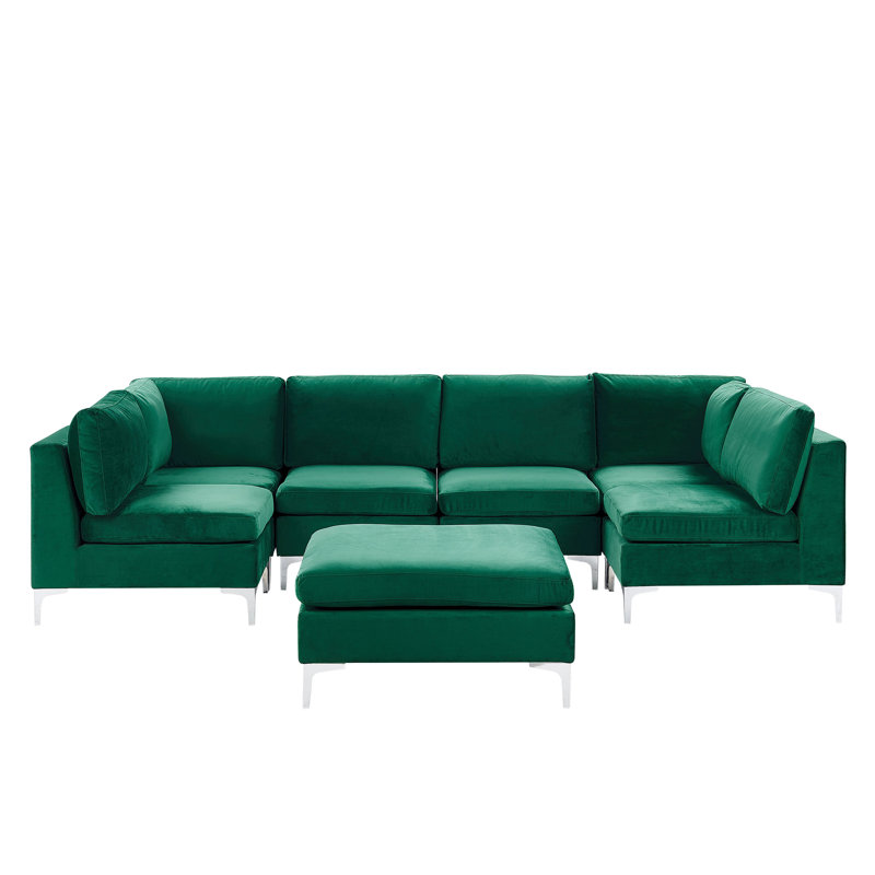 Reva 6 Seater Velvet Large Corner Sofa , Green