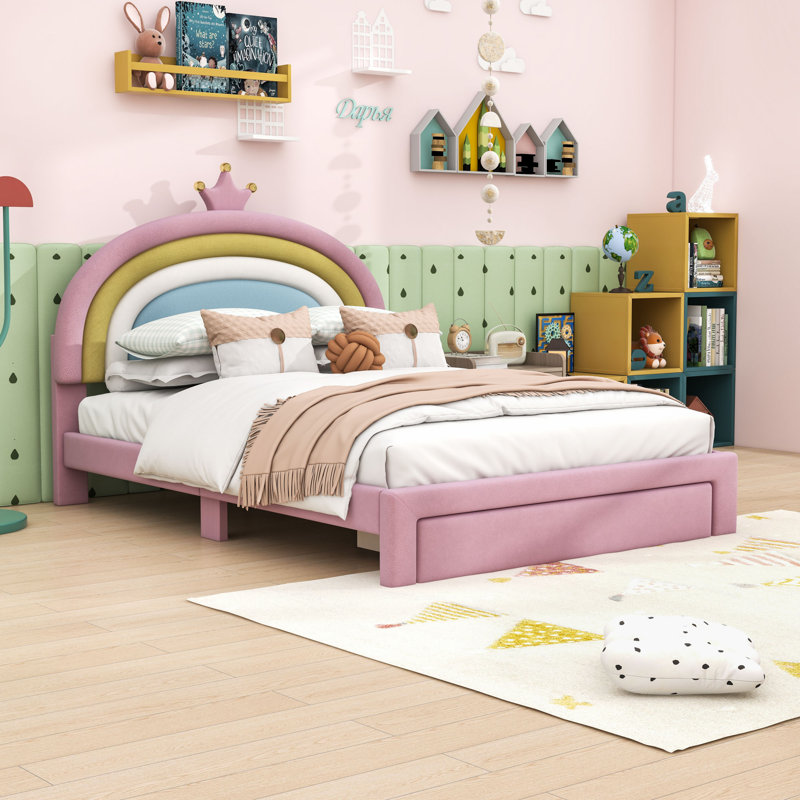 Moe Rainbow Dreams Velvet Bed with Storage Drawer, Full