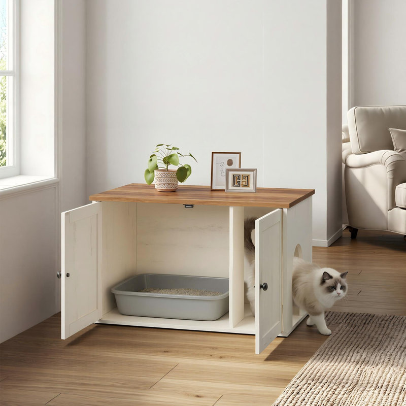 Armoire pour litière pour chat, ensemble pour chat super rapide, blanc et brun, Brown