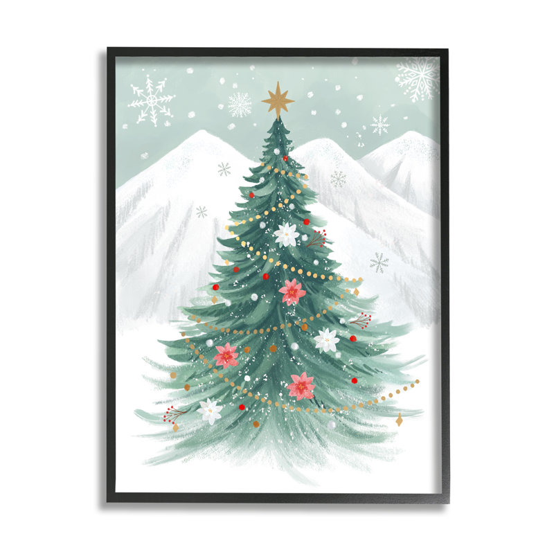 Ba-856 - Arbre de Noël subtil encadré dans la neige, H 20 po x l 16 po x P 1,5 po, Giclée encadrée noir minuit