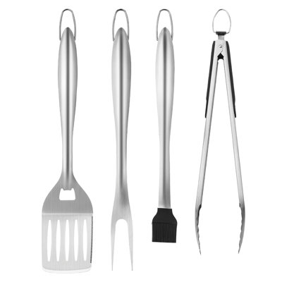 Accessoires pour barbecue, ensemble de 4 ustensiles de cuisine robustes en acier inoxydable (pince, spatule, fourchette, brosse), cadeau idéal pour un père, un homme ou un mari, conçu pour les barbecues d'extérieur.