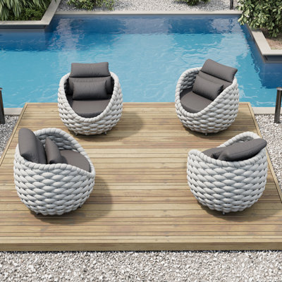 Wicker Outdoor Patio Chair with Cushions and Accent Pillow (Set of 4)