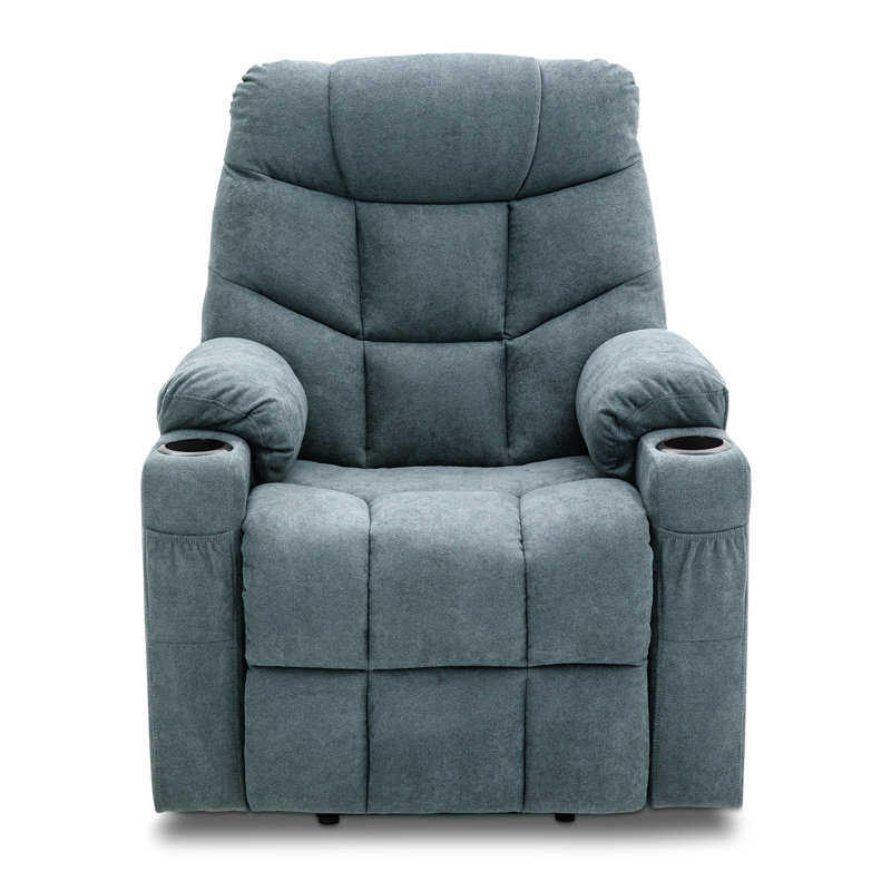 Upholstered Heated Massage Chair, Dark Blue 100% Polyester