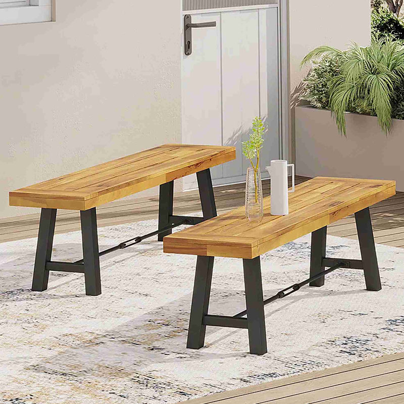 Ensemble de 2 bancs de salle à manger d'extérieur en bois d'acacia