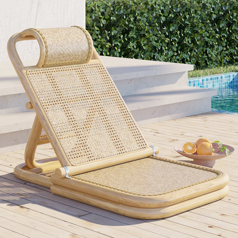 Chaise longue d'extérieur inclinable scandinave en bois naturel