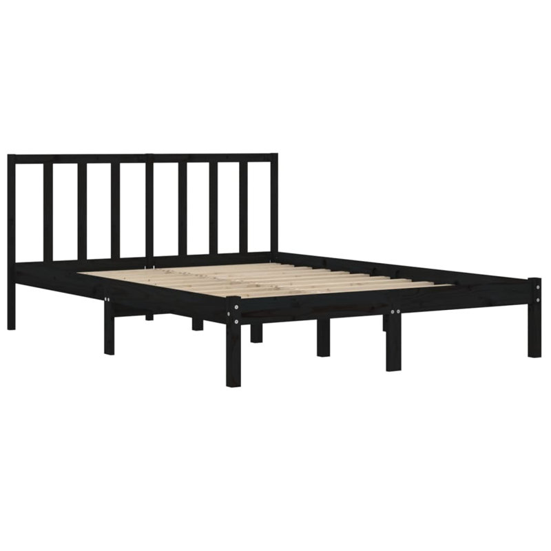 Bed Frame Solid Wood, 140 x 190cm, Black
