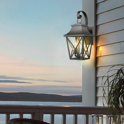 Black Outdoor Wall Lantern 2-Light,Large Outside Modern Wall Sconce Light Fixture,Industrial Porch Light Wall Mount With Glass,Waterproof Farmhouse Exterior Lamp Lighting (1 Pack)