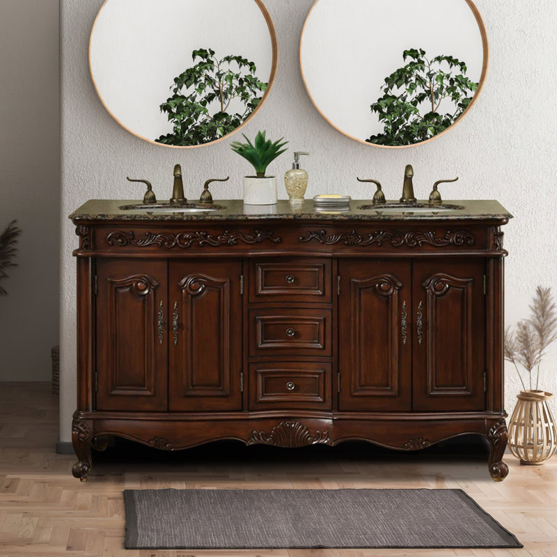 Gilliam 60'' Double Bathroom Vanity with Granite Top