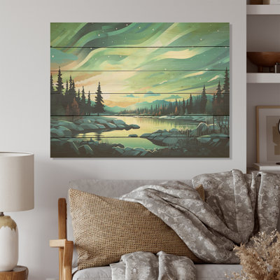 Northern Lights Scenery Minimalisme - Art sur bois de pin naturel