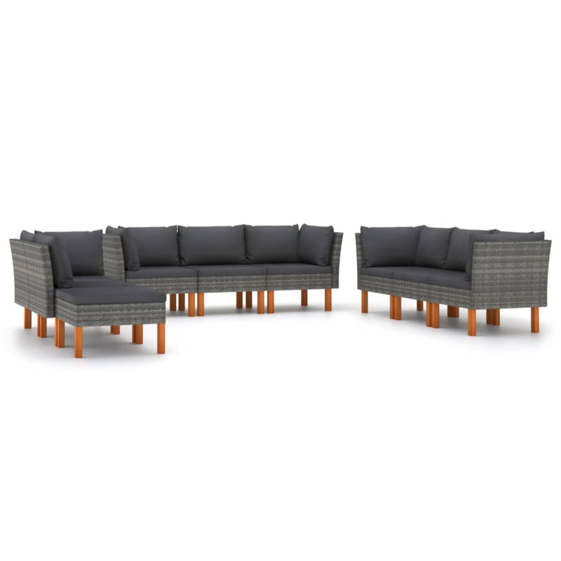 9 Piece Complete Patio Set with Cushions, Gray, Gray