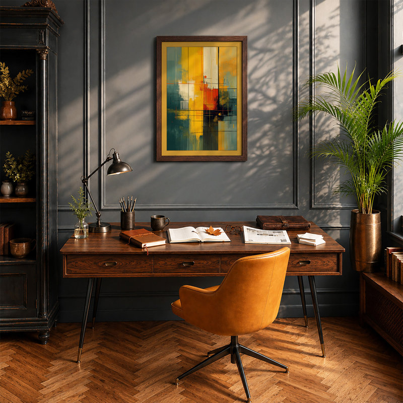 Chromatic Grid Geometric - Framed Print, Walnut, A1 - 84.1 x 59.4 cm