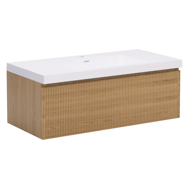 Modern Floating Striped Bathroom Vanity With Single Sink, 42"