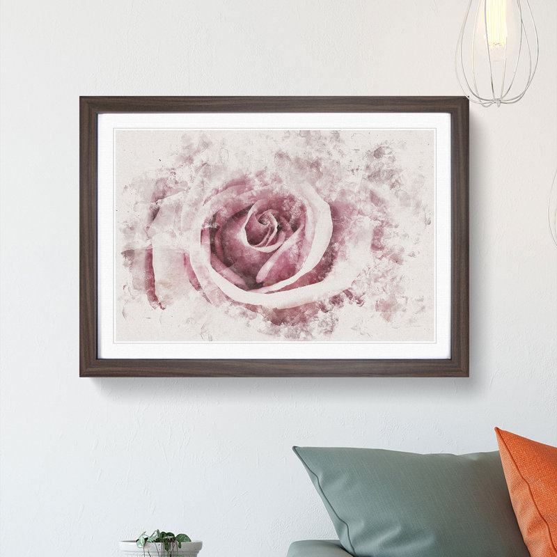 Pretty in Pink Rose Flower - Framed Print, 33cm H x 45cm W x 2cm D, Walnut Framed
