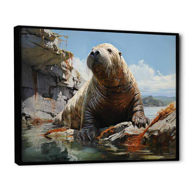 " Walrus Rustic Charm ", Black Floater Framed, 30" H x 40" W x 1.5" D